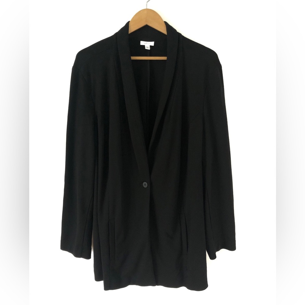J Jill Women’s Jacket Plus 3X Ponte Black Long Blazer Stretch 1 Button Pockets